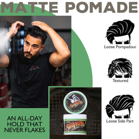 Suavecito matte pomade being applied with fingers for even distribution and control