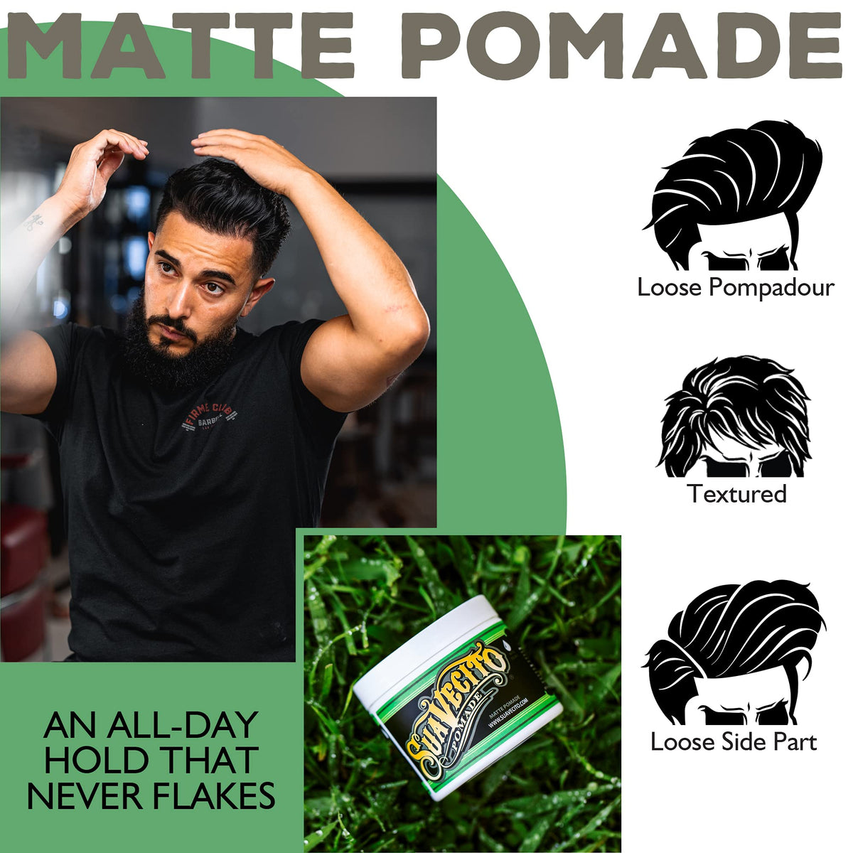 Suavecito matte pomade being scooped from tub for effortless application benefit