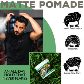 Suavecito matte pomade being scooped from tub for effortless application benefit