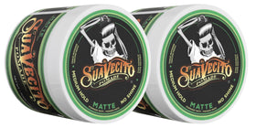 Suavecito matte pomade front packaging showing two 4 oz tins and original scent
