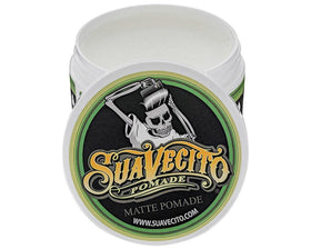 Suavecito matte pomade open view showing creamy texture and easy spread benefit