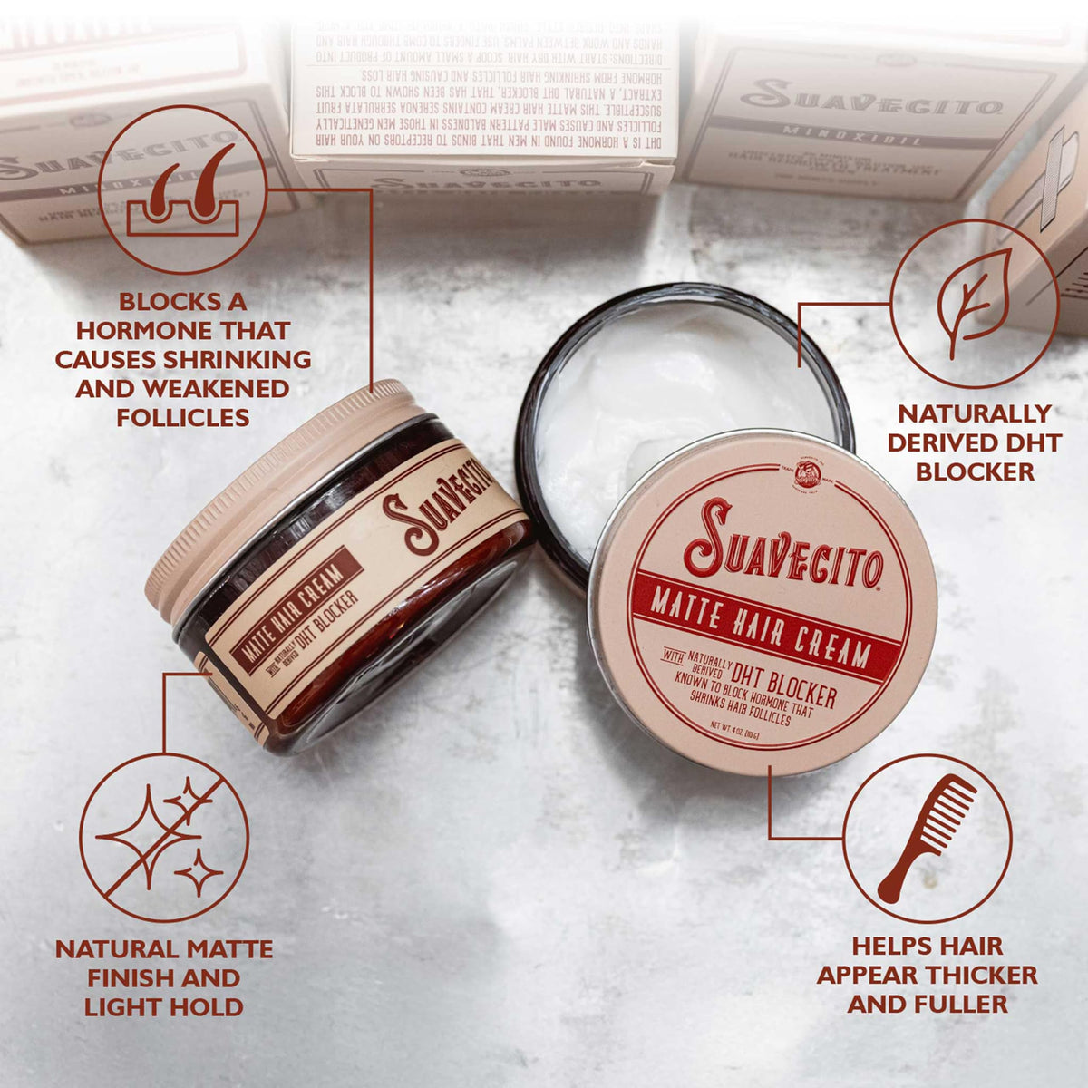 Suavecito open jar texture close-up highlighting lightweight cream