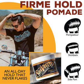 Suavecito being combed through hair illustrating strong hold and neat styling