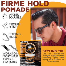 Suavecito being combed through hair for strong hold benefit