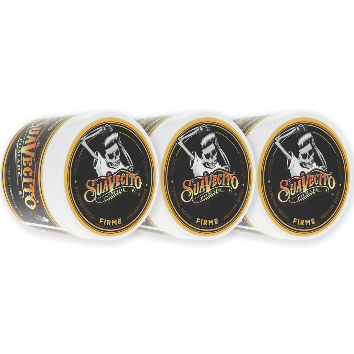 Suavecito front packaging showing three tins and product identity for easy buying