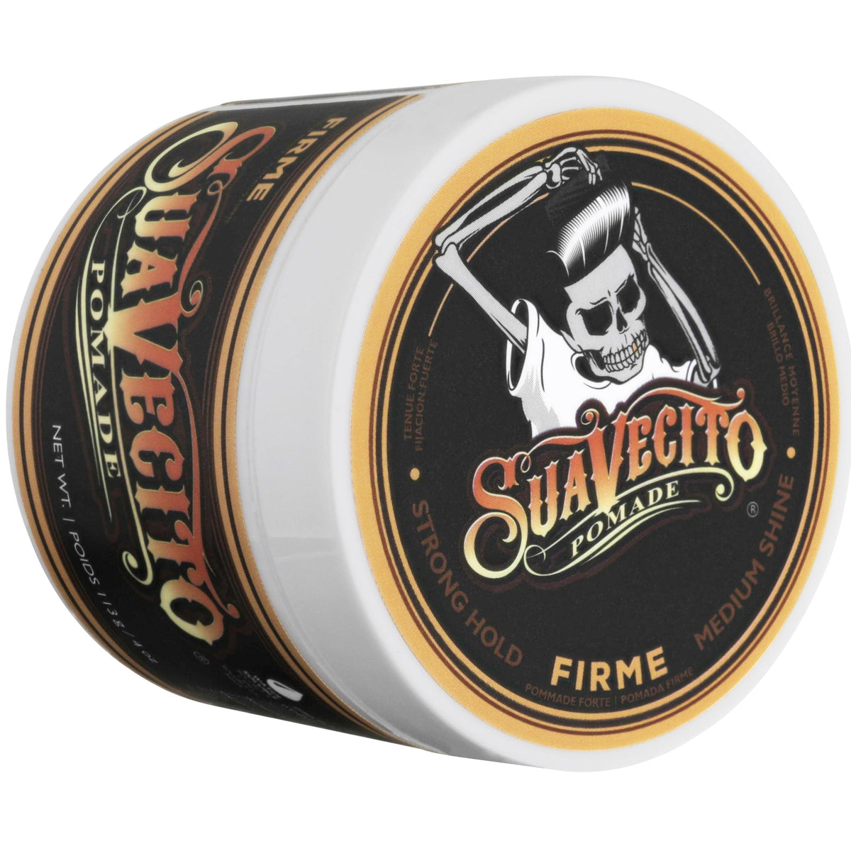 Suavecito tin held in hand for size comparison and travel-friendly benefit