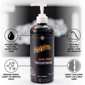 Suavecito pump action dispensing cream, easy measured application for daily styling