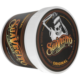 Tub held in hand to show scale and value of Suavecito 32 oz size benefit