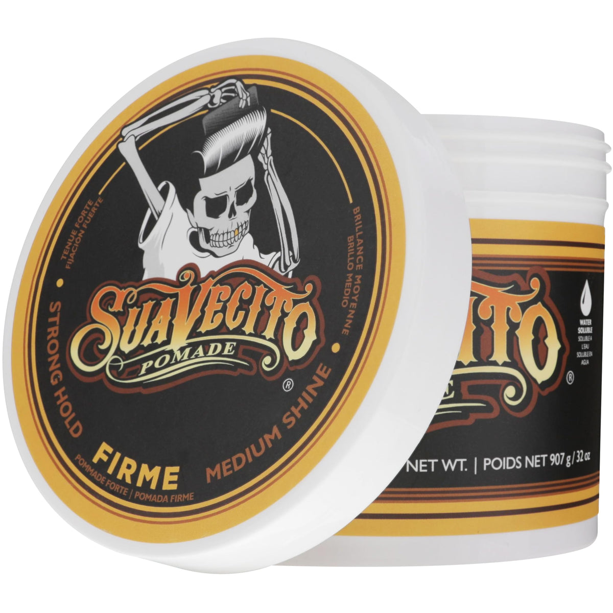 Suavecito tub in hand to show 32 oz size and value benefit