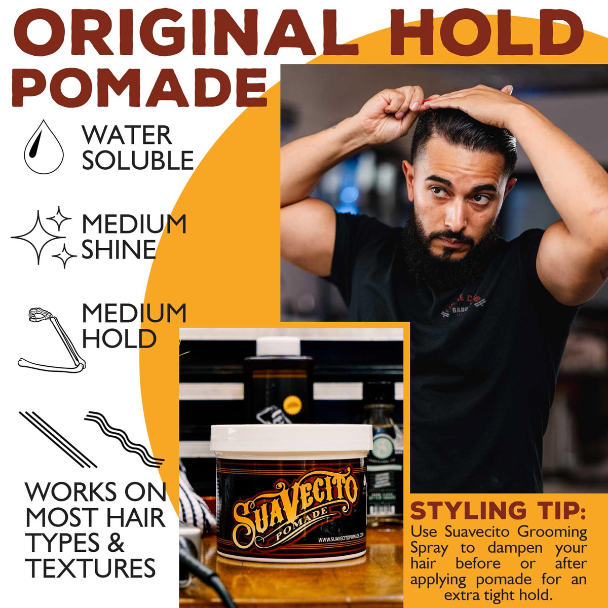 Side-by-side styled hair using Suavecito showing visible control benefit