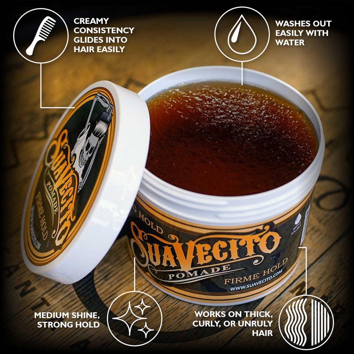 Suavecito close-up of creamy texture for easy application benefit
