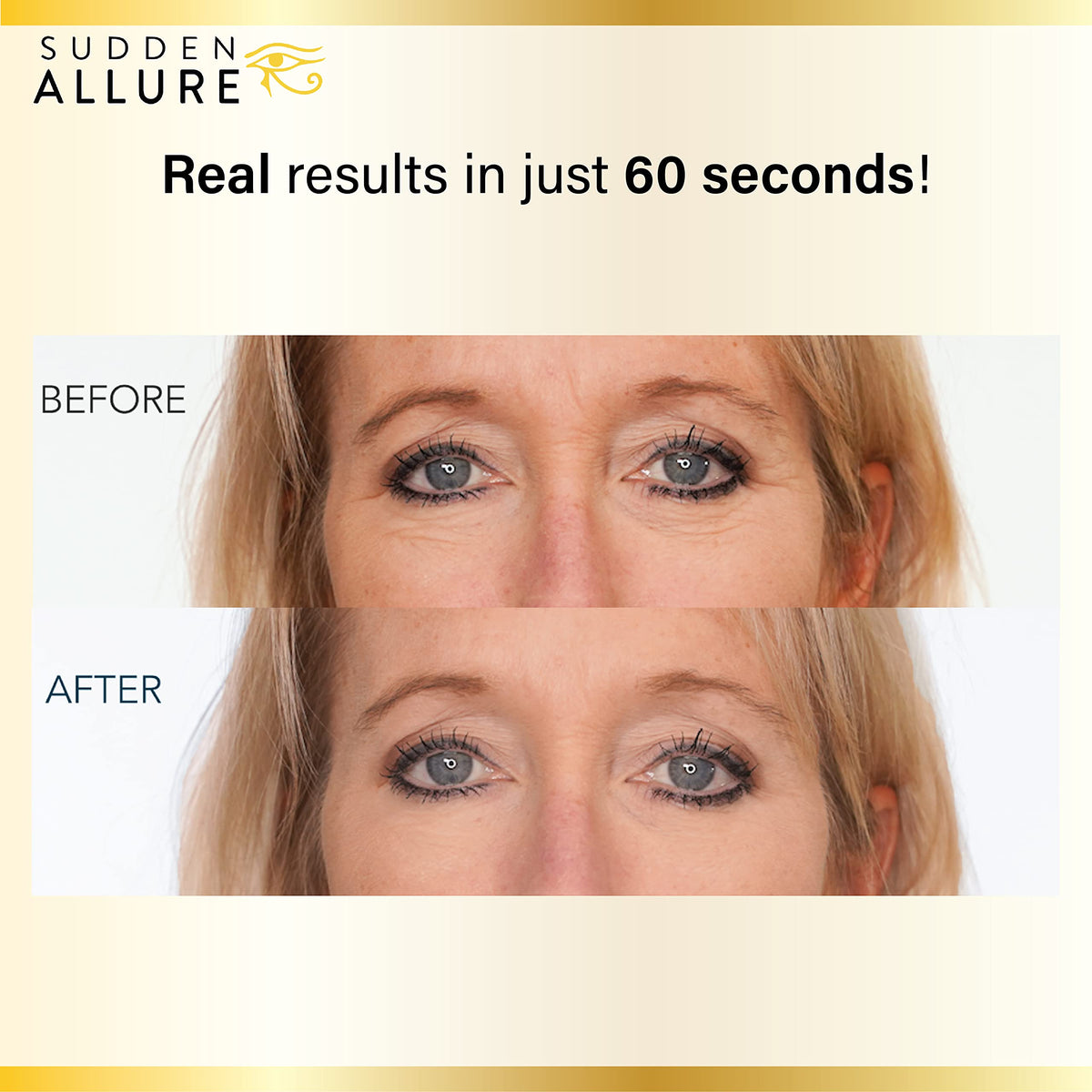 SuddenAllure applying serum under eye demonstrating instant lifting effect
