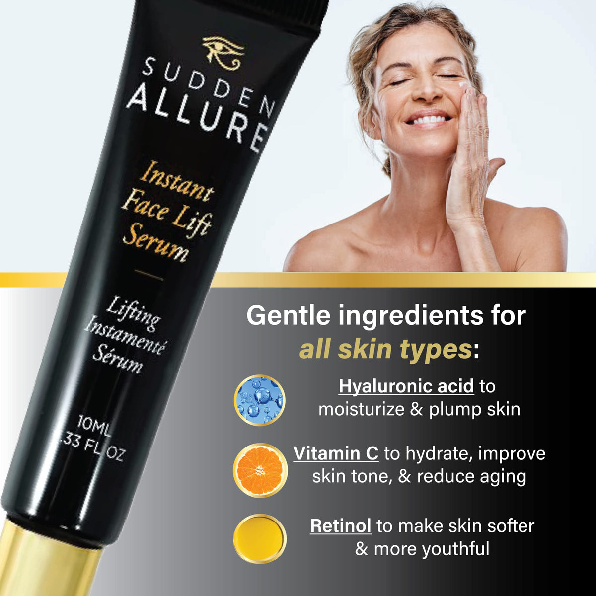 SuddenAllure bottle in hand showing compact 10 ml travel-friendly size