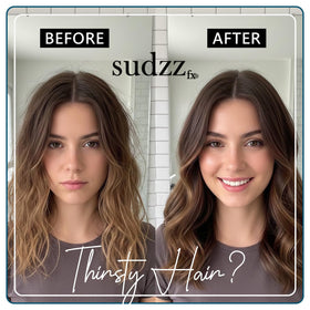 SUDZZFX bottle held in hand showing true size and travel-friendly benefit
