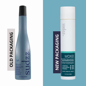 SUDZZFX Moxee on bathroom shelf in lifestyle setting suggesting routine use and salon-like results