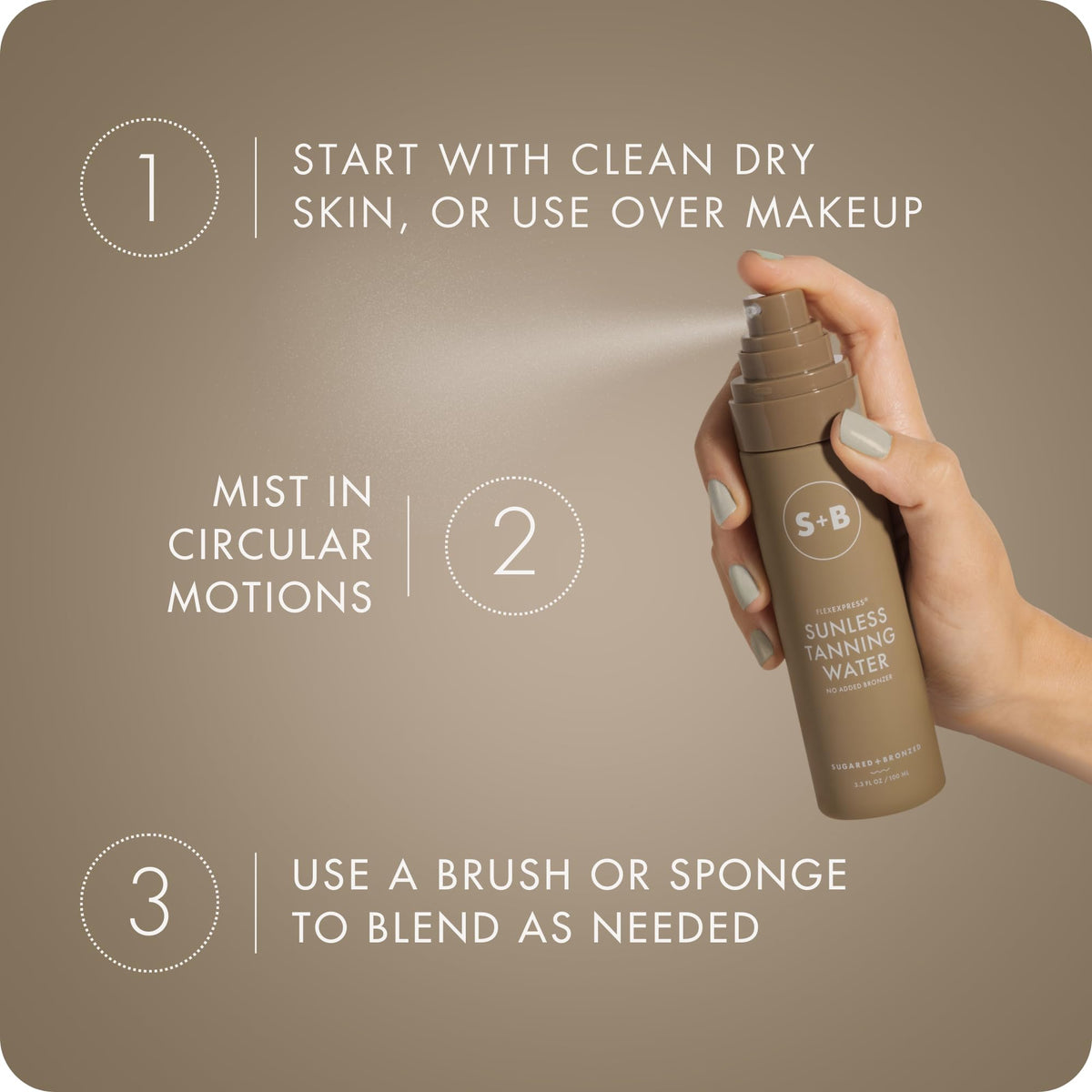 SUGARED + BRONZED fine mist spraying for even, lightweight coverage