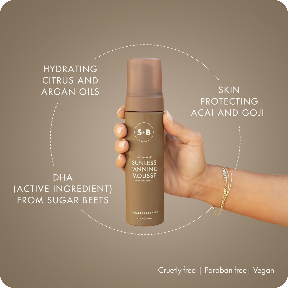 SUGARED + BRONZED dry skin finish demonstrating lightweight, non-greasy wear