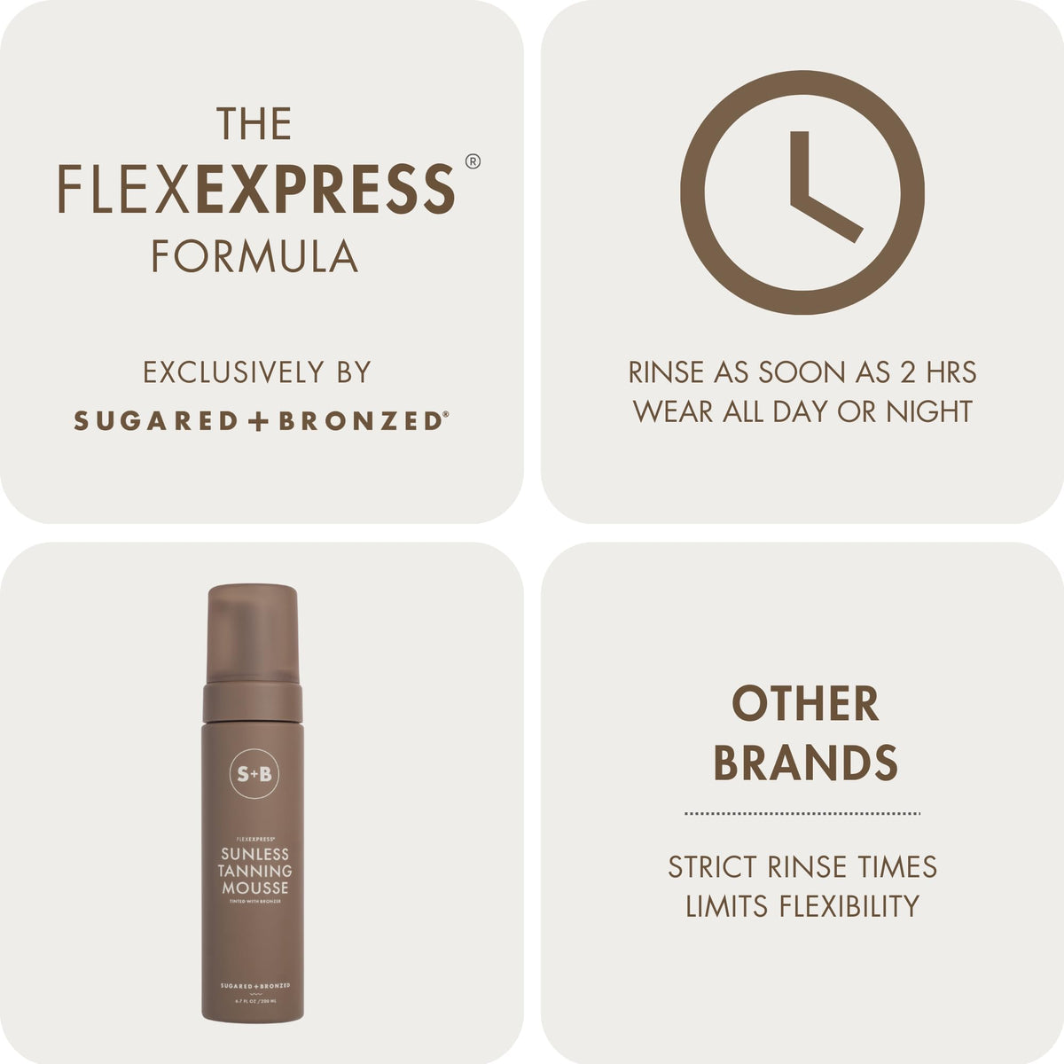 SUGARED + BRONZED 6oz bottle beside a hand to show compact, travel-friendly size