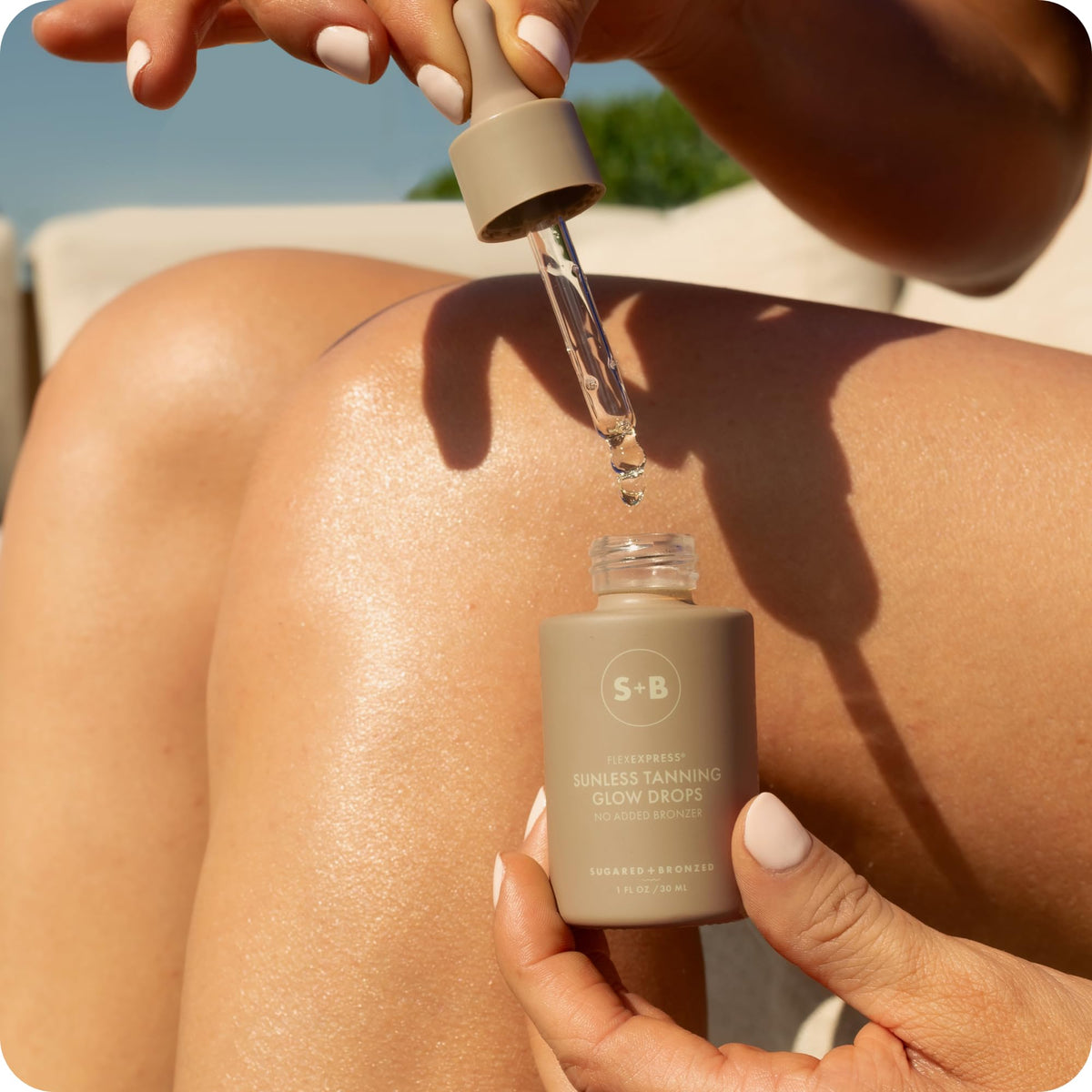 SUGARED + BRONZED in a toiletry bag showing easy packing for on-the-go radiance