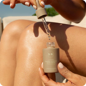 SUGARED + BRONZED in a toiletry bag showing easy packing for on-the-go radiance