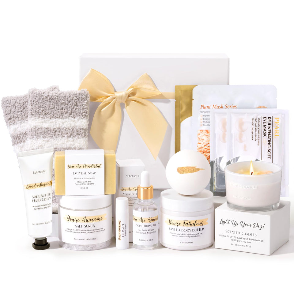 suhctuptx front packaging showing complete 13-piece spa kit for gifting