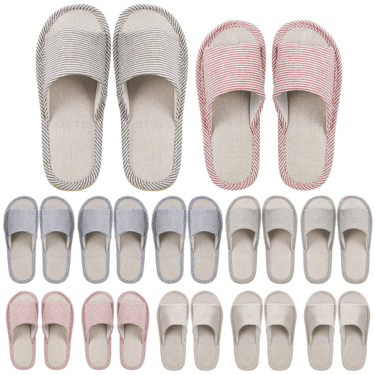 Suhine front view of 12-pair packaged slippers showing colors and neat presentation