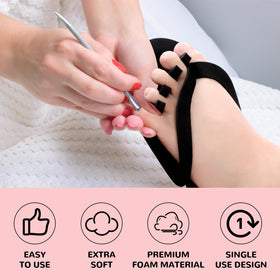 Suhine stacked toe separators detail showing secure fit and polish protection