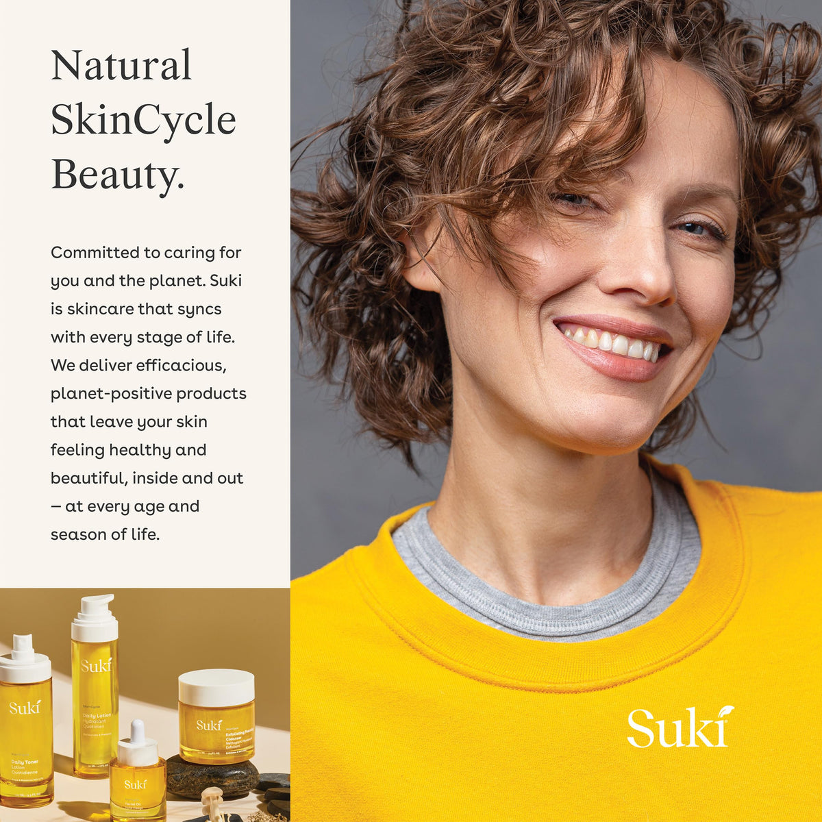 Suki bottle on bathroom shelf lifestyle suggesting daily routine ease