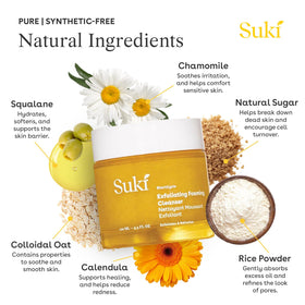 Suki foaming cleanser on hand demonstrating gentle lather and cleansing