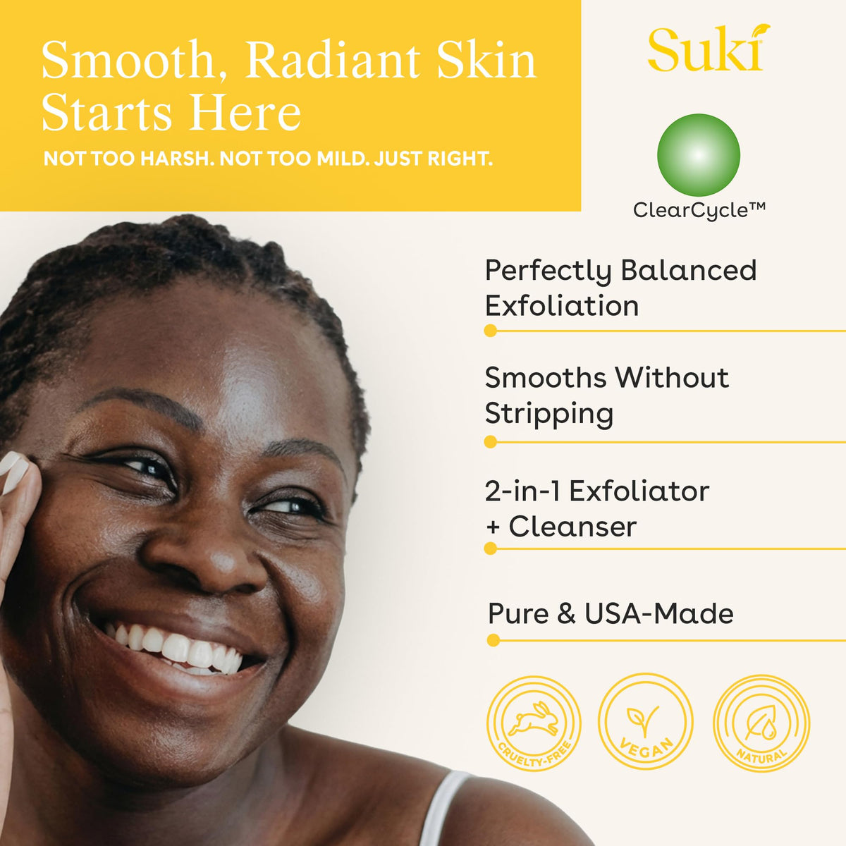 Suki texture close-up showing natural sugar grains for gentle exfoliation