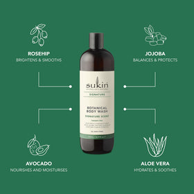 Sukin pump dispensing body wash into hand, convenient easy-use benefit