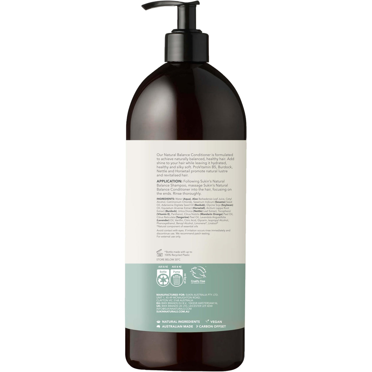 Sukin label closeup showing botanical ingredients and transparent formulation benefit