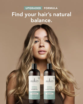 Sukin conditioner bottle in a bathroom setting promoting everyday use benefit