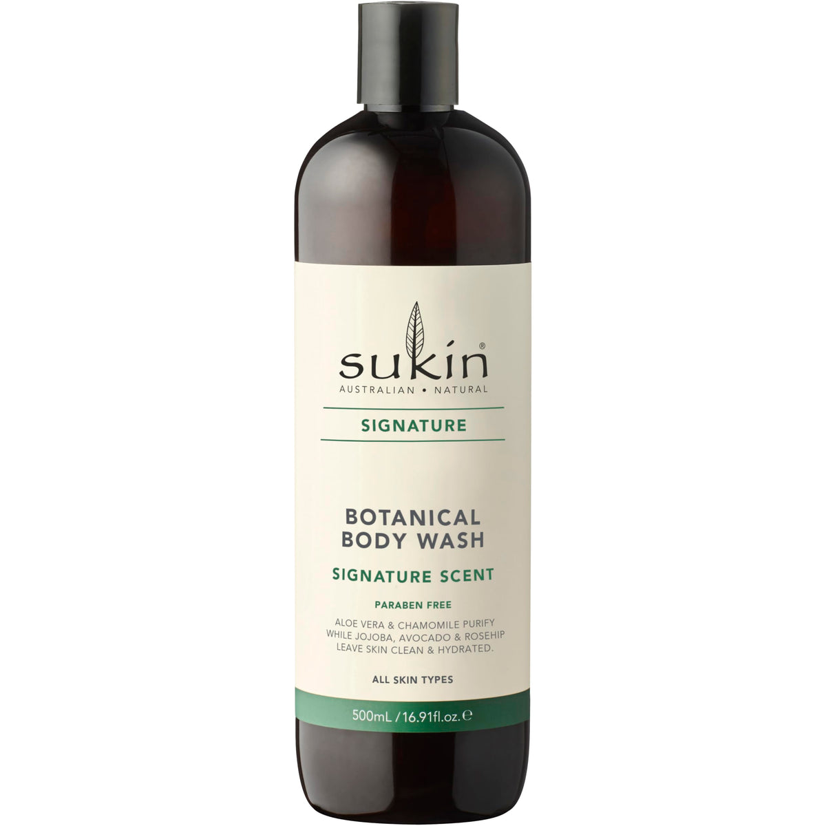 Sukin front packaging showing label and benefits, clear product visibility