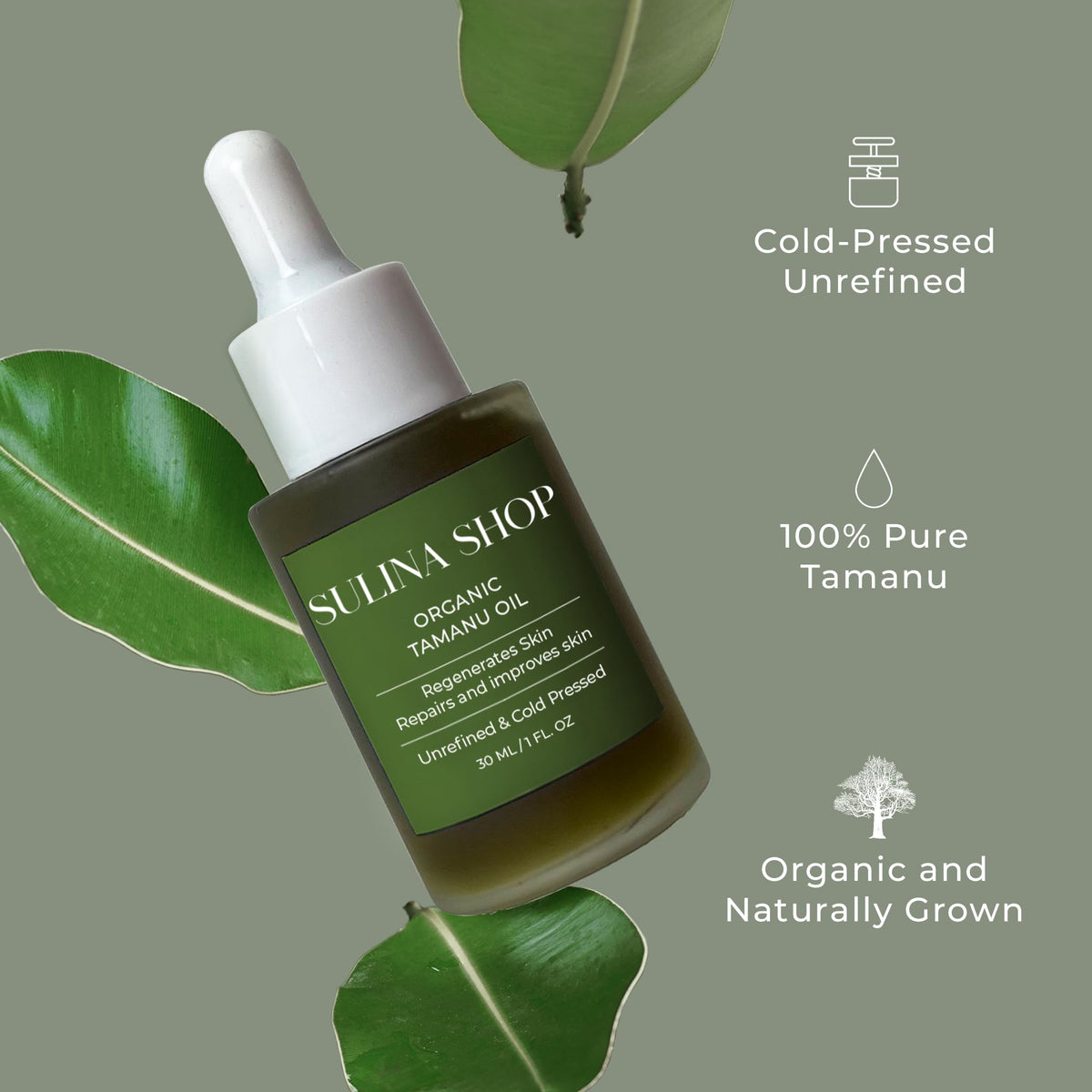 Sulina Shop tamanu oil texture pool showing rich oil and moisturization benefit