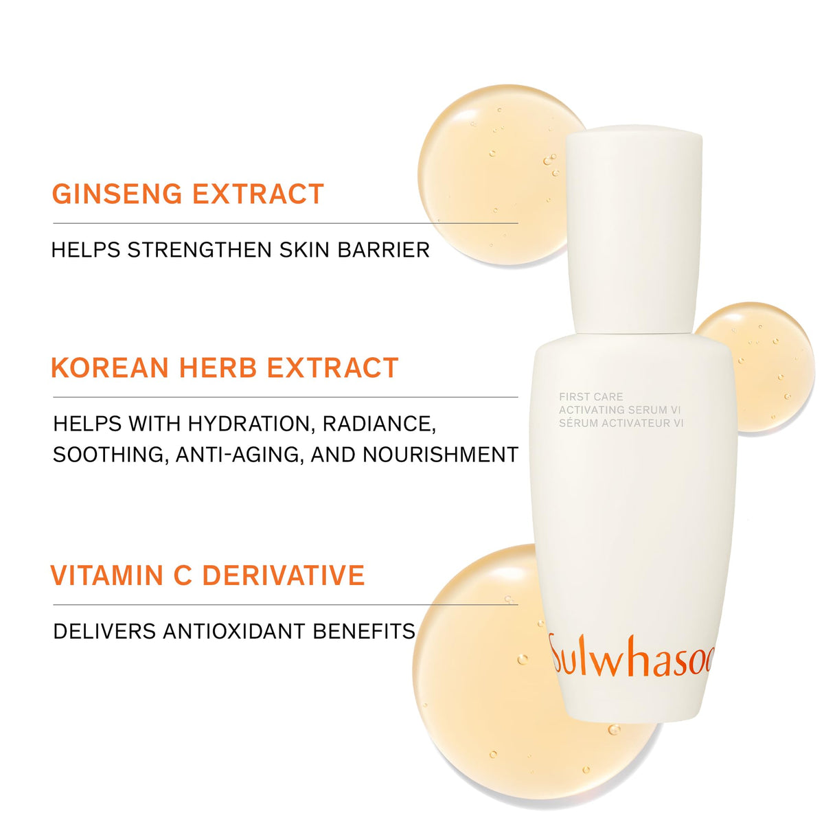 Sulwhasoo activating serum pipette dispensing product to improve absorption benefit