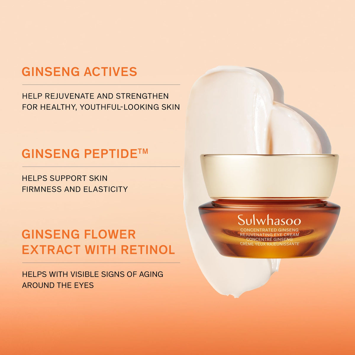 Sulwhasoo eye cream on fingertip demonstrating easy application and smooth absorption