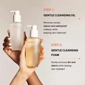 Hand holding Sulwhasoo jumbo bottle for scale showing value and long-lasting supply