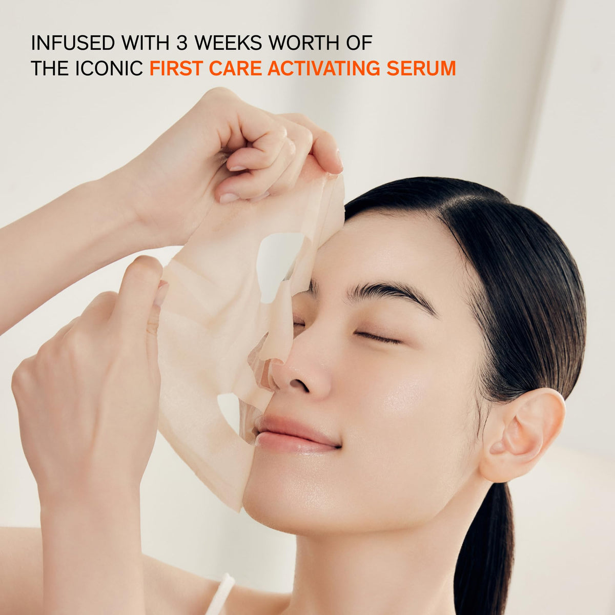 Sulwhasoo mask being applied to a face demonstrating snug fit and instant cooling comfort