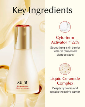 SU:M ingredients label close shot showing fermented actives and ceramides benefit