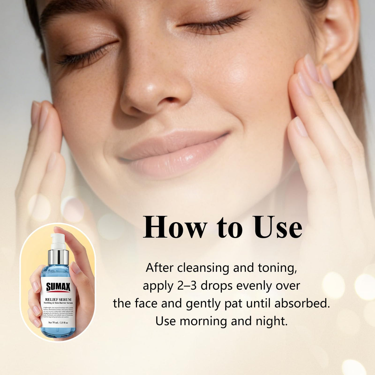 SUMAX lifestyle bathroom shelf scene suggesting everyday skincare use
