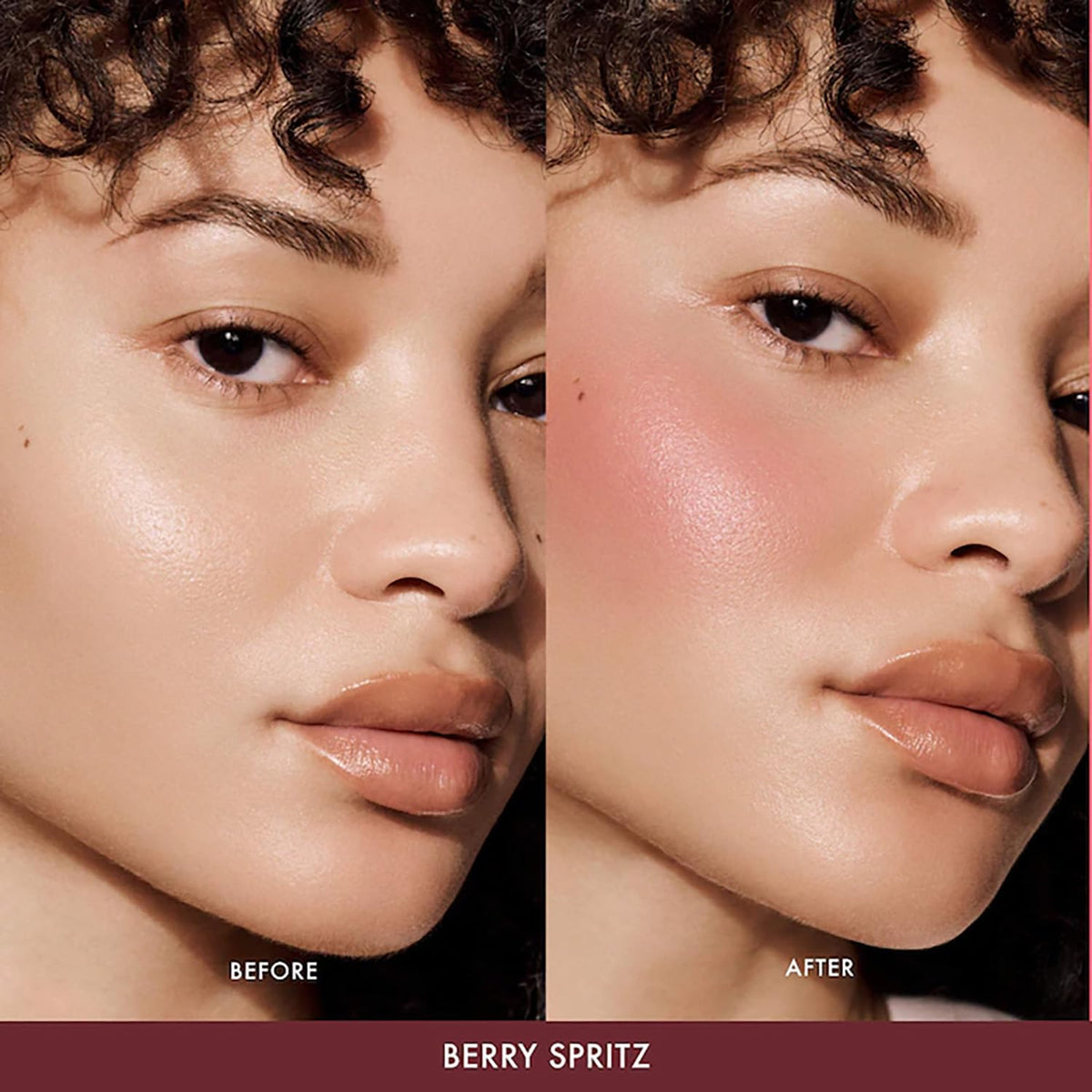 Summer Fridays balm applied to cheek showing dewy natural flush