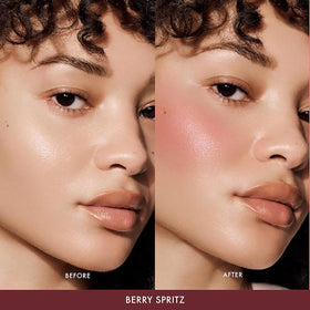 Summer Fridays balm applied to cheek showing dewy natural flush