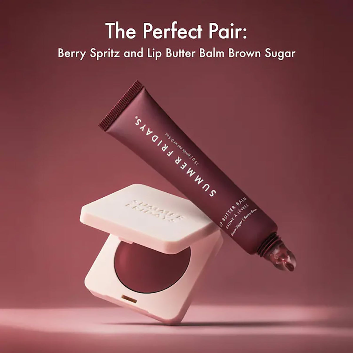 Summer Fridays balm next to blush brush illustrating compact travel size