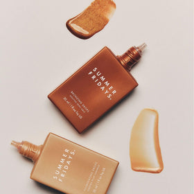 Summer Fridays bronzing drops ingredients label closeup, highlights hyaluronic acid and centella