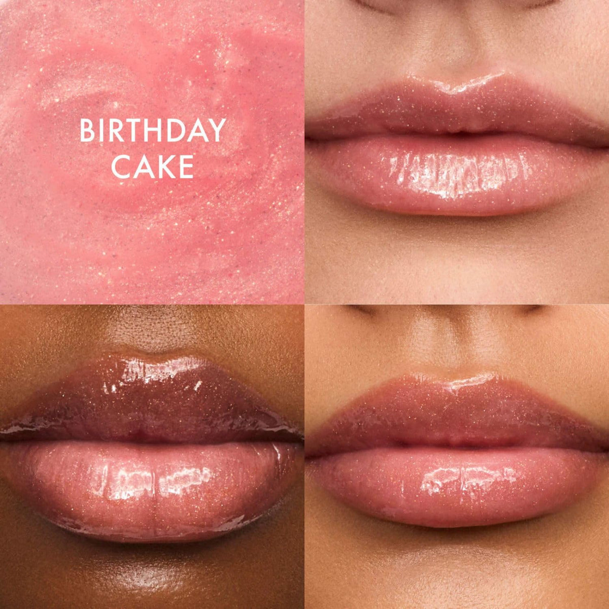 Summer Fridays close-up on lips Strawberry Soft Serve showing soft pink sheen and conditioning result