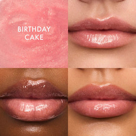 Summer Fridays close-up on lips Strawberry Soft Serve showing soft pink sheen and conditioning result