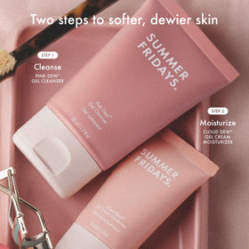 Summer Fridays tube styled on bathroom shelf giving lifestyle context and daily-use benefit
