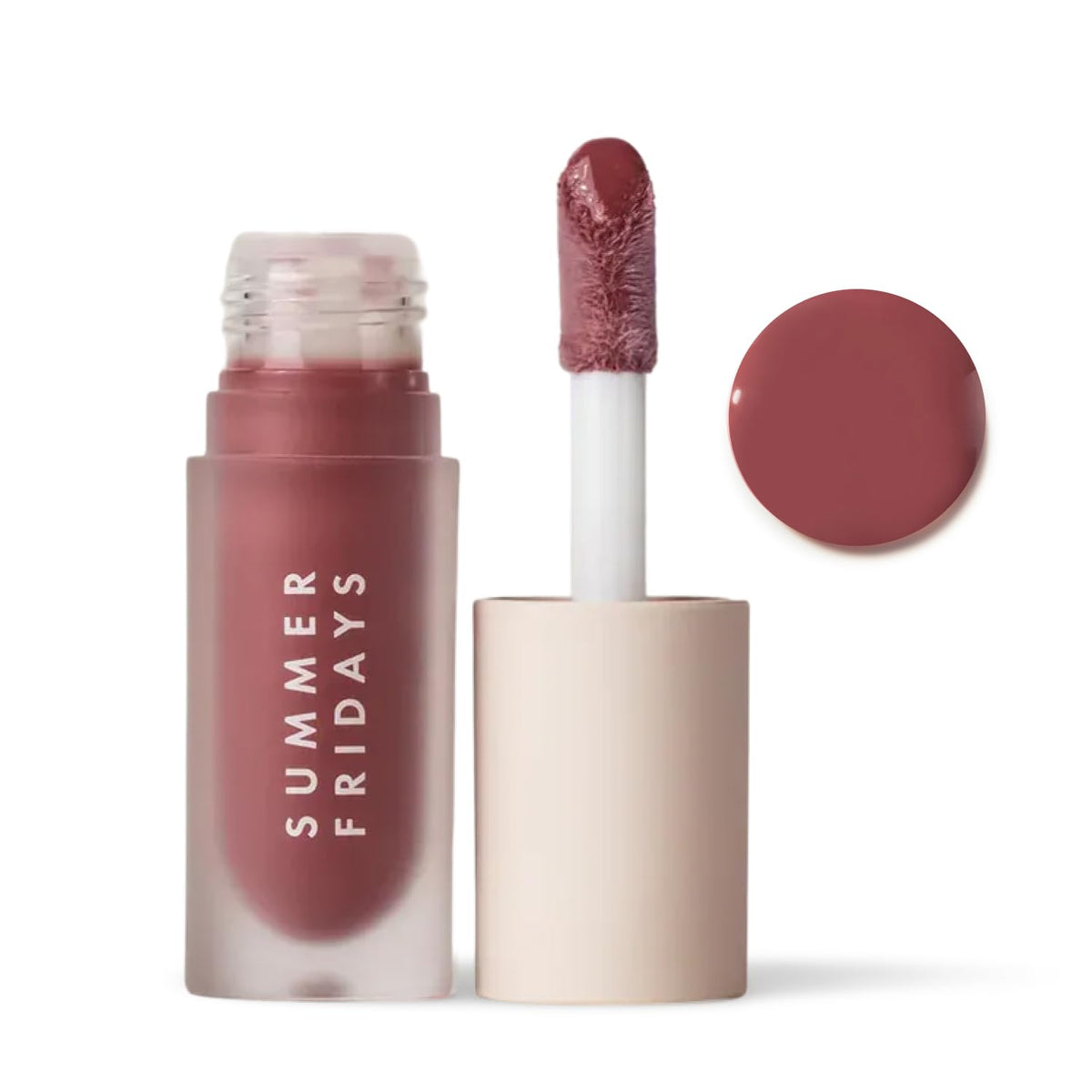 Summer Fridays front packaging showing soft mauve lip oil and benefit of glossy hydration