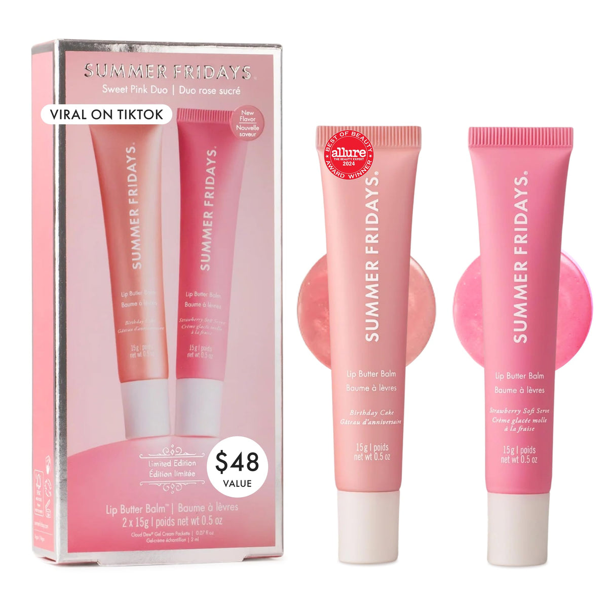 Summer Fridays front packaging duo showing both tinted balm tubes and labels for quick visual appeal